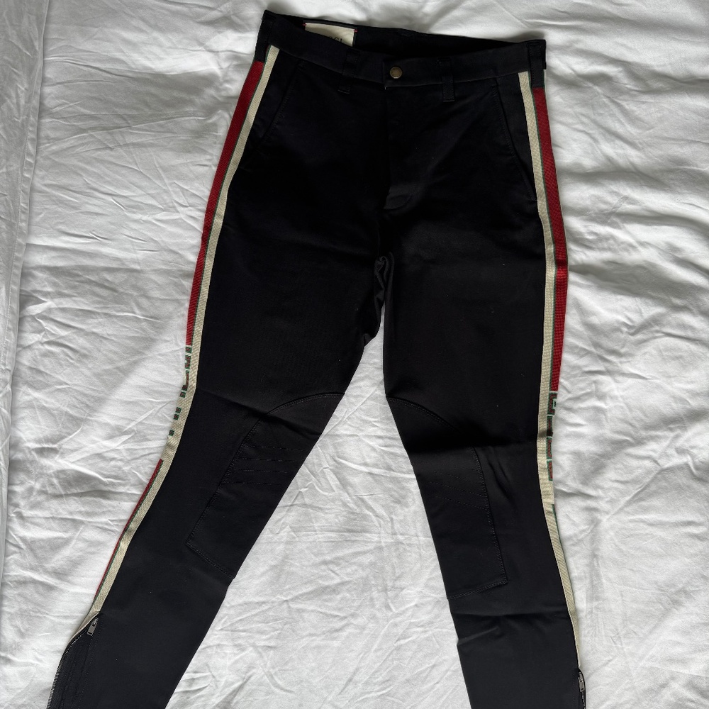 Gucci Men's Black Stretch Gabardine Riding Pants